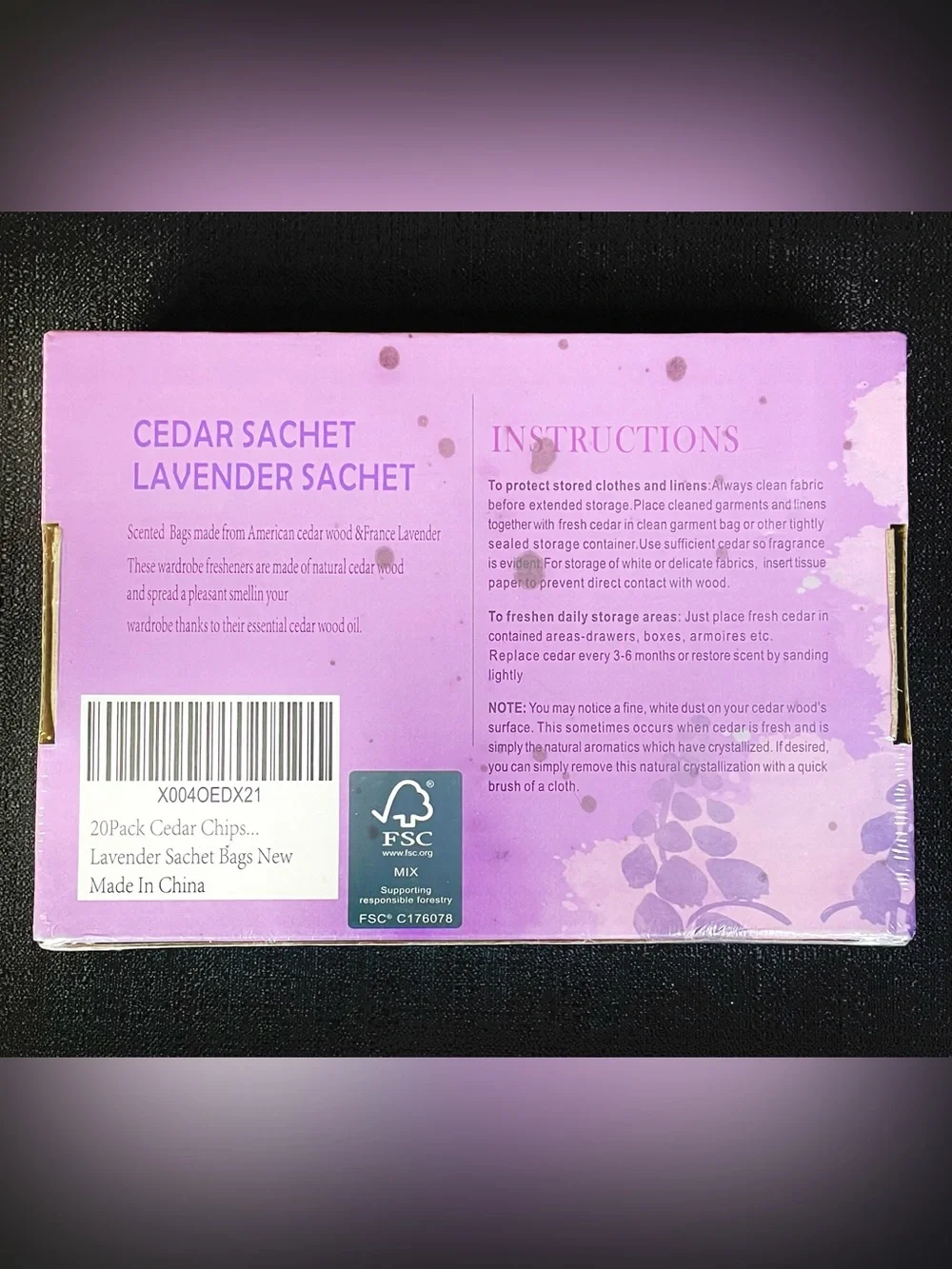 20 Cedar Lavender Sachets Protect Clothes Linens Storage Scent NEW SEALED IN BOX